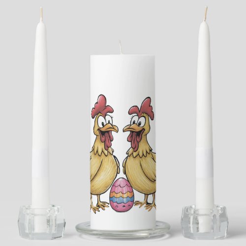 Adorable chickens and Easter egg Unity Candle Set
