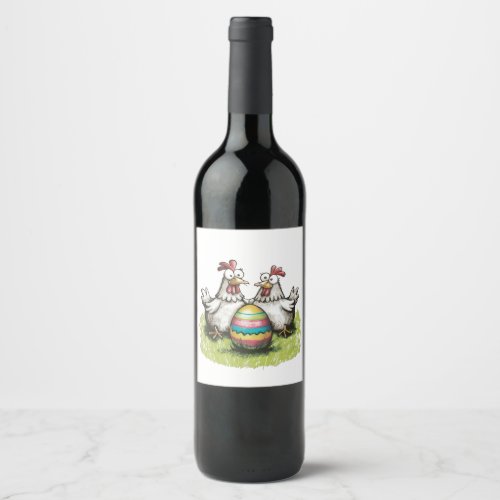 Adorable chickens and Easter egg Wine Label