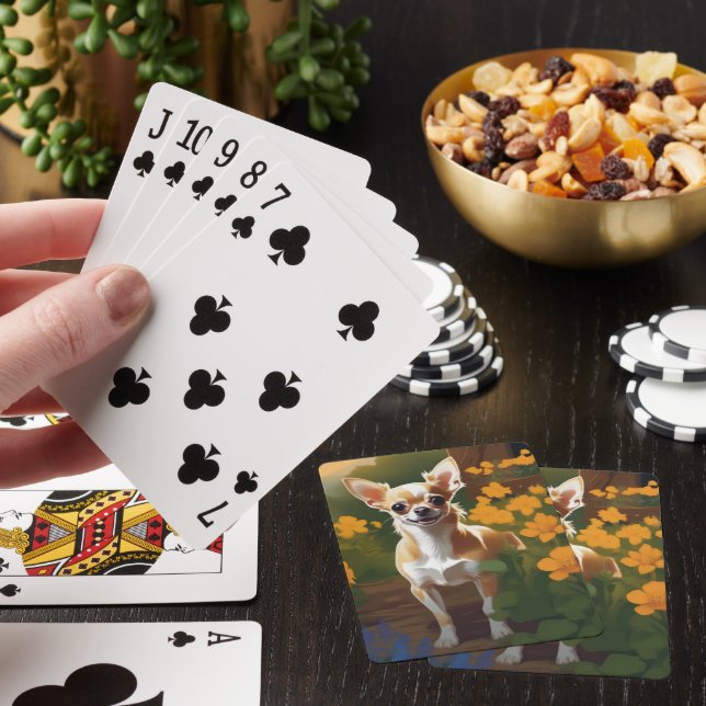 Adorable Chihuahua Dog in a Flower Patch Poker Cards (In Situ)