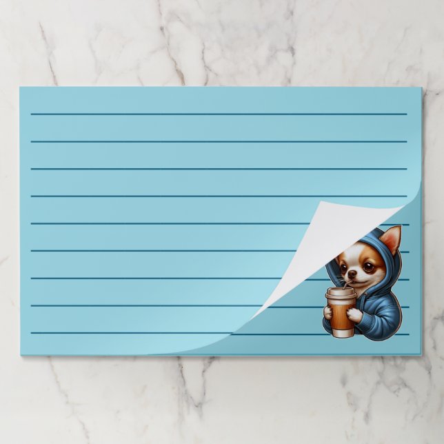 Adorable Chihuahua Drinking Coffee from Cup Paper Pad (Folded)