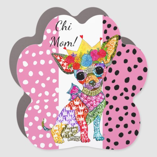 Adorable Chihuahua Mom Polka Dot Car Magnet