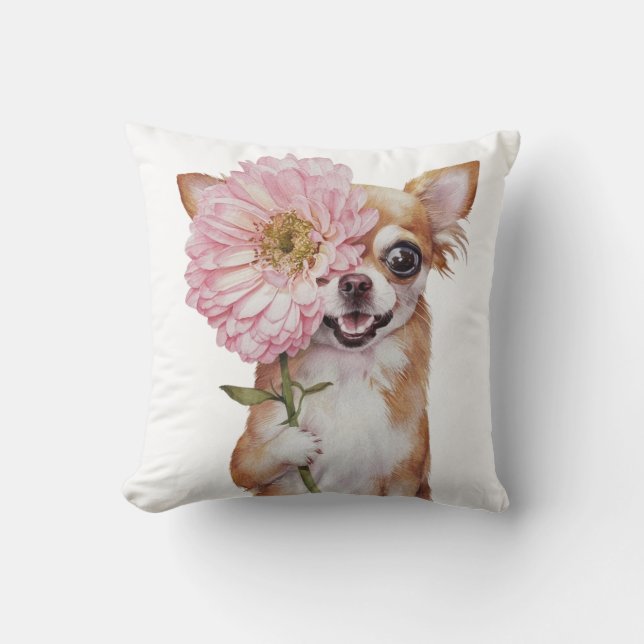  Adorable Chihuahua Watercolor Illustration  Throw Pillow (Front)