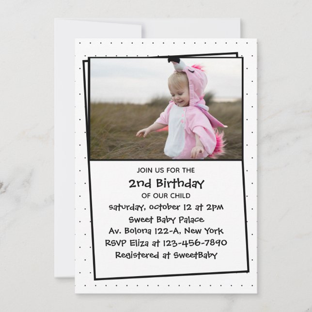 Adorable Child Photo 2nd Birthday Simple Invitation (Front)
