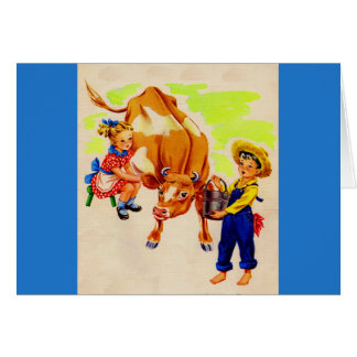 adorable children with adorable cow cards