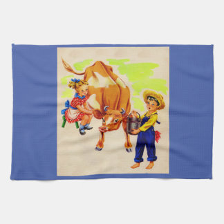 adorable children with adorable cow kitchen towel
