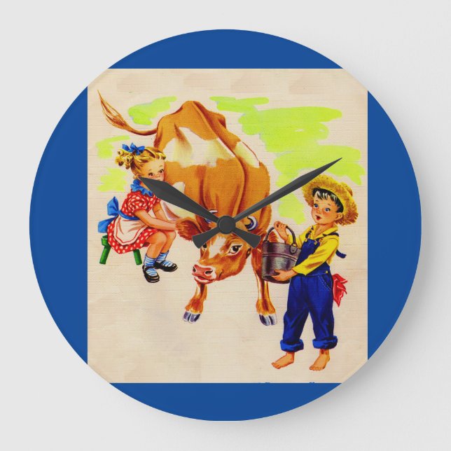 adorable children with adorable cow large clock (Front)