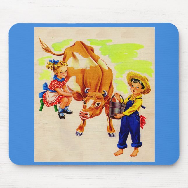 adorable children with adorable cow mouse pad (Front)