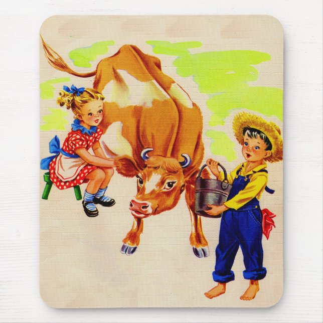 adorable children with adorable cow mouse pad (Front)