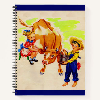 adorable children with adorable cow notebook