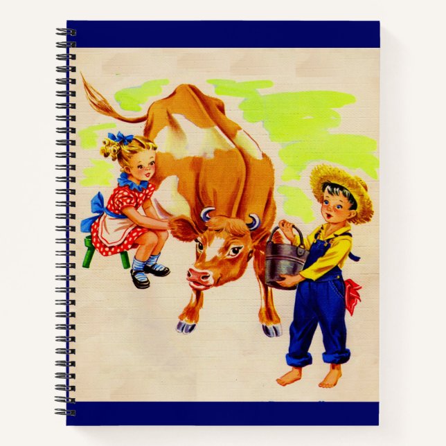 adorable children with adorable cow notebook (Front)