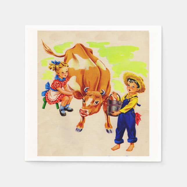 adorable children with adorable cow paper napkins (Front)