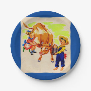 adorable children with adorable cow paper plates