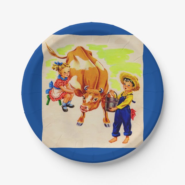 adorable children with adorable cow paper plates (Front)