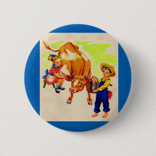 adorable children with adorable cow pinback button