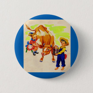 adorable children with adorable cow pinback button