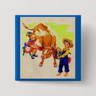 adorable children with adorable cow pinback button