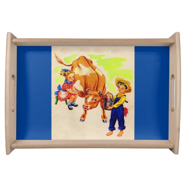adorable children with adorable cow serving tray (Front)