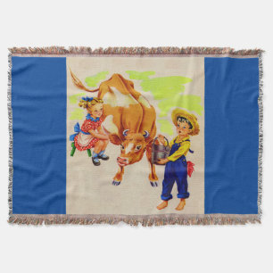 adorable children with adorable cow throw blanket