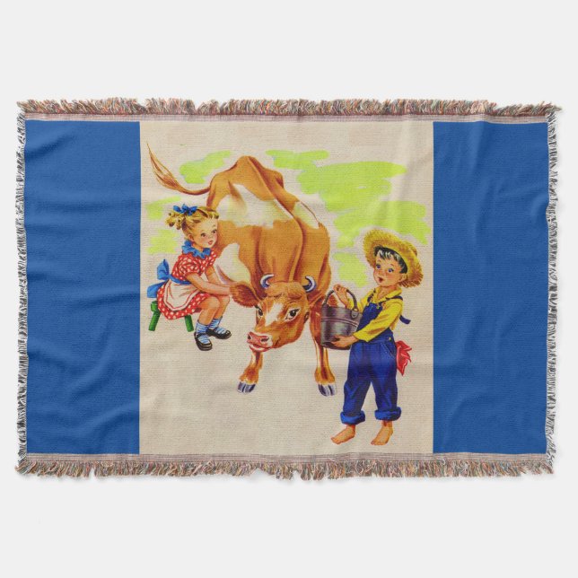 adorable children with adorable cow throw blanket (Front)
