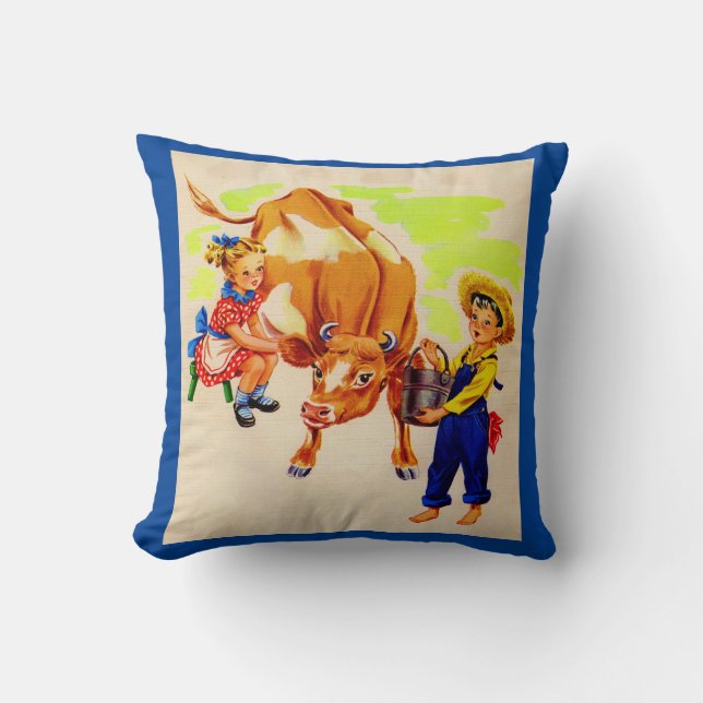 adorable children with adorable cow throw pillow (Front)