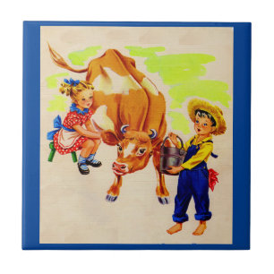 adorable children with adorable cow tile
