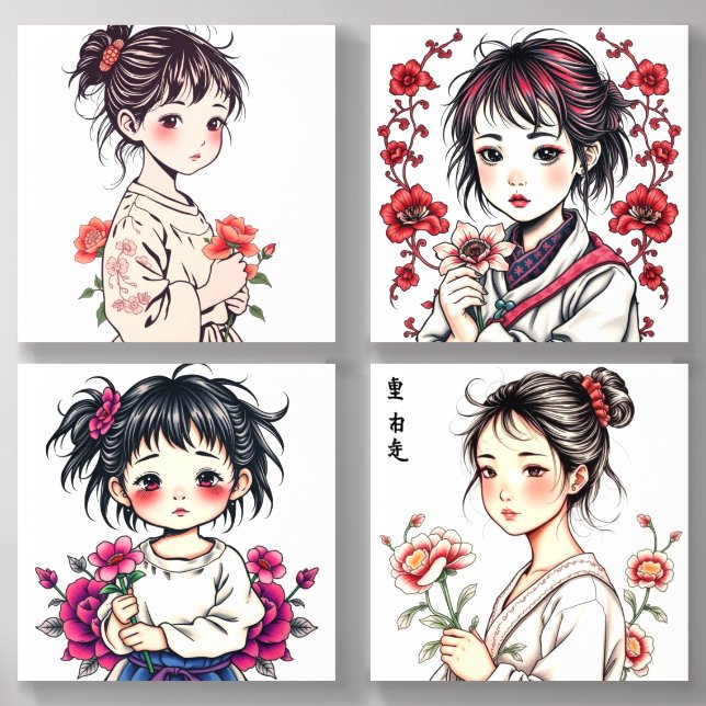 Adorable Children With Flowers Acrylic Photo Tile (Front Set)