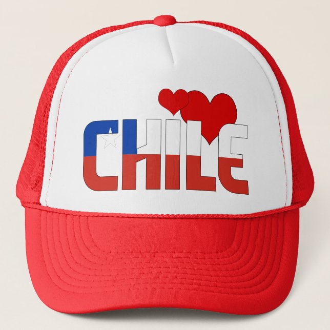 Adorable Chile Flag Hearts Patriotic Trucker Hat (Front)