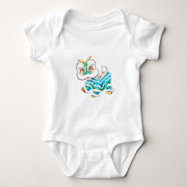 Adorable Chinese New Year Dragon 2012 Blue Baby Bodysuit (Front)