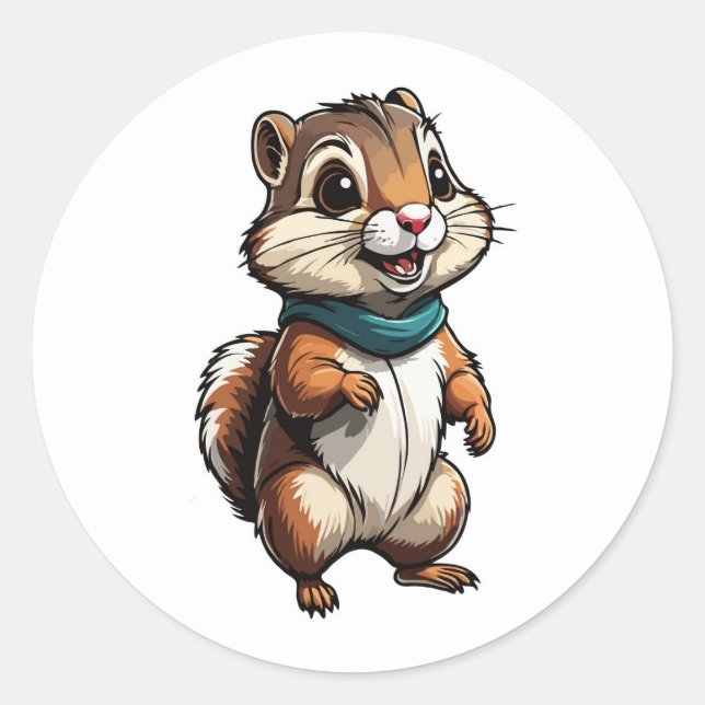 Adorable Chipmunk Cartoon Sticker with Teal Scarf  (Front)