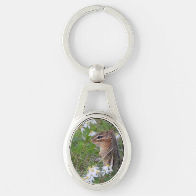 Adorable Chipmunk in flowers  Keychain (Front)