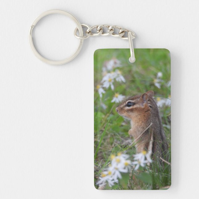 Adorable Chipmunk in flowers Keychain (Front)
