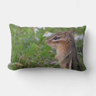 Adorable Chipmunk in flowers Lumbar Pillow