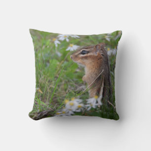 Adorable Chipmunk in flowers Throw Pillow
