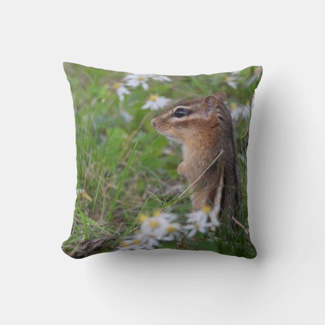 Adorable Chipmunk in flowers   Throw Pillow (Front)