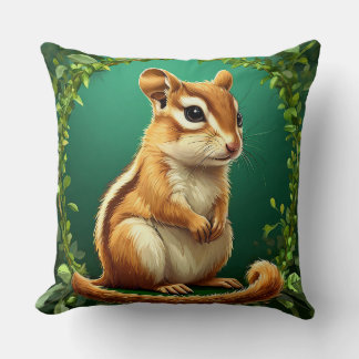 Adorable Chipmunk Surrounded by Greenery Throw Pillow