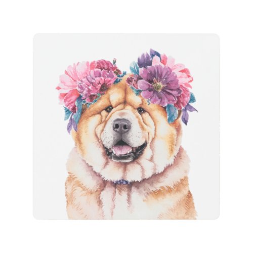 Adorable Chow Chow Watercolor Illustration Metal Print