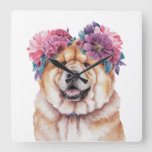 Adorable Chow Chow Watercolor Illustration Square Wall Clock