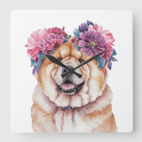 Adorable Chow Chow Watercolor Illustration Square Wall Clock