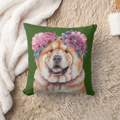 Adorable Chow Chow Watercolor Illustration Throw Pillow