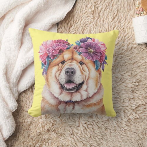 Adorable Chow Chow Watercolor Illustration Throw Pillow