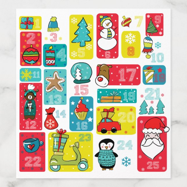 Adorable Christmas Advent Calendar illustration Envelope Liner (Design)