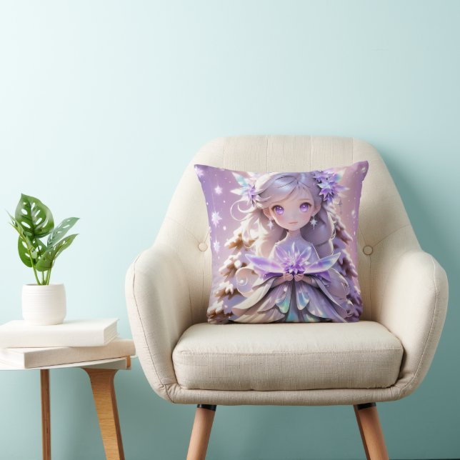 Adorable Christmas Angel Pink Purple Miracle Throw Pillow (Chair)