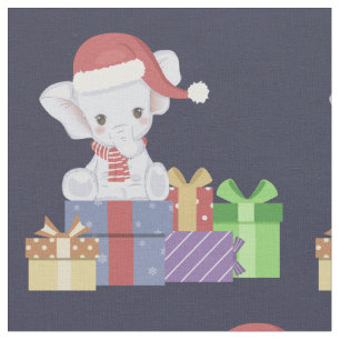 Adorable Christmas Baby Elephant Fabric
