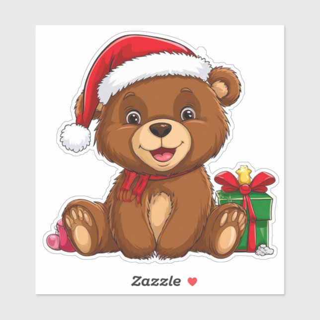 Adorable Christmas Bear With Santa Hat Sticker (Sheet)