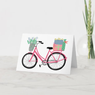 Adorable Christmas Bicycle Cute Pink Holiday Xmas Card
