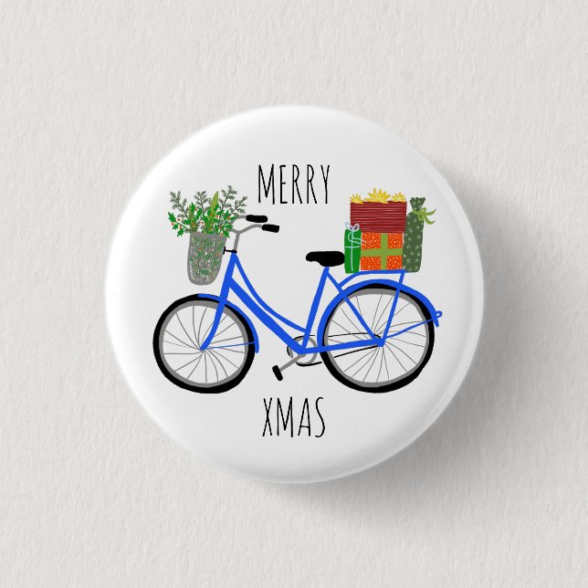 Adorable Christmas Bicycle Holiday Xmas Gifts Button (Front)