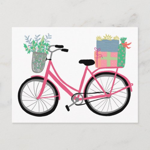 Adorable Christmas Bicycle Holiday Xmas Gifts Pink Postcard