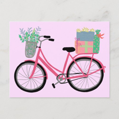 Adorable Christmas Bicycle Holiday Xmas Gifts Pink Postcard