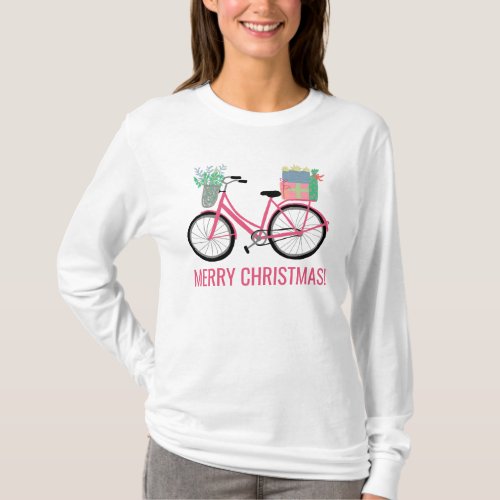 Adorable Christmas Bicycle PINK Holiday Xmas  T_Shirt