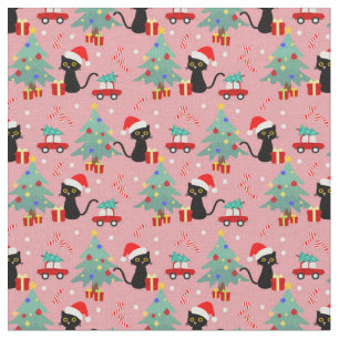 Adorable Christmas Black Cats Fabric